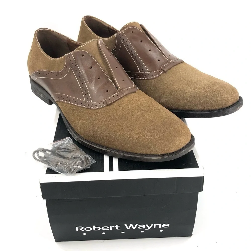 NWT Robert Wayne Creid Derby Oxford Shoes Suede Leather Brown Tan Sz 10D W/ Box